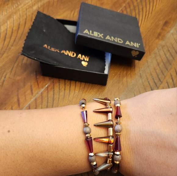 💙Host Pick! 3 piece boxed set Alex and Ani gold tone and cranberry prism - Picture 2 of 9